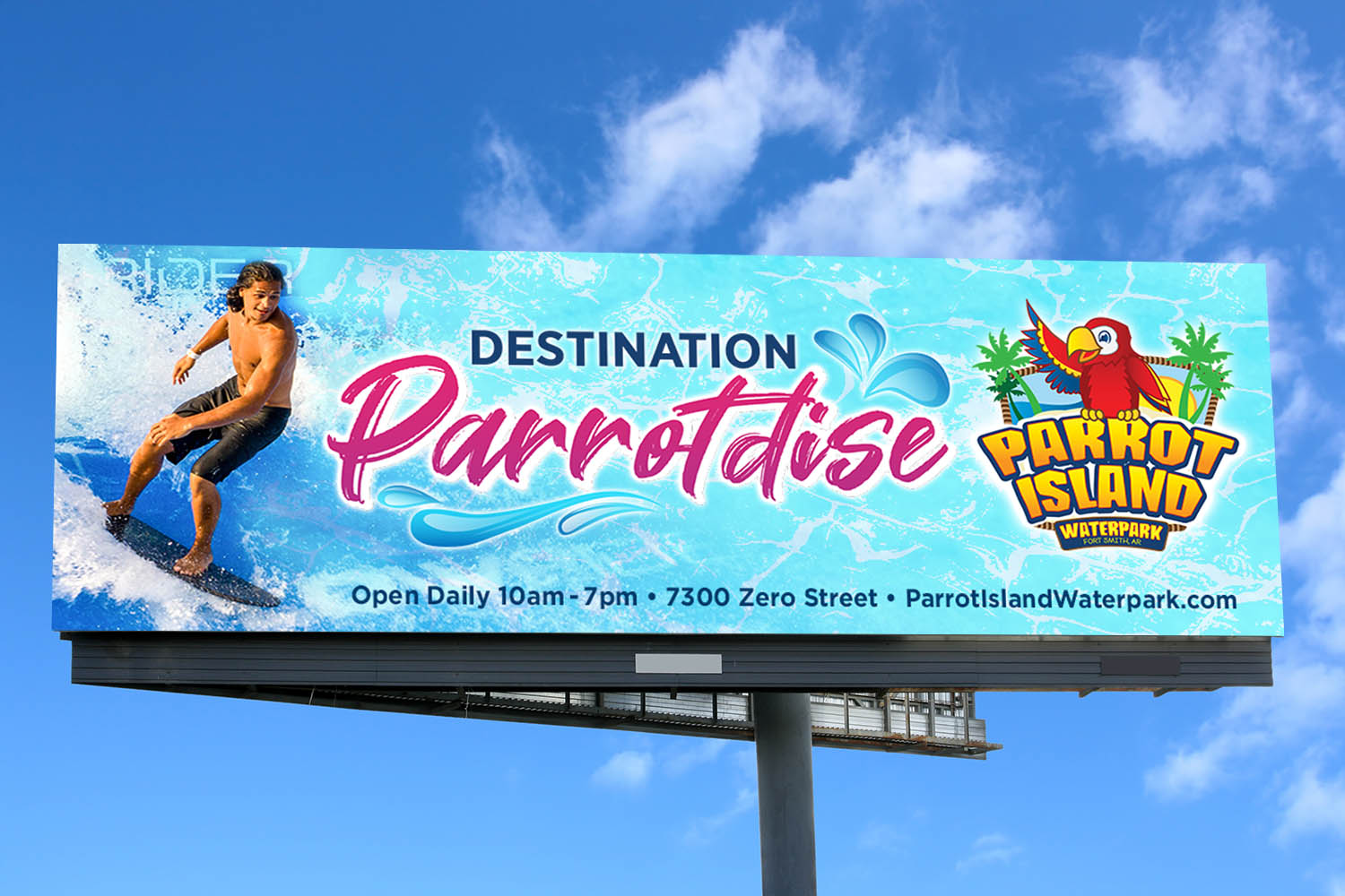 destination parrotdise billboard